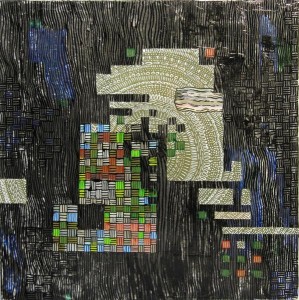 Glitch, 2009, acrylic paint/ink on panel, 6 x 6 in. [private collection]