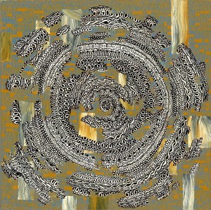 Optical Disc, 2009, acrylic paint/ink on panel, 6 x 6 in. [private collection]