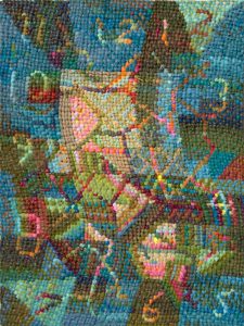 Clock (November), 2025, acrylic on burlap on panel, 16 x 12 inches